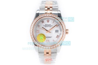 N9 Swiss Rolex Datejust 2 Replica Watch White Dial Diamond Bezel Two Tone Rose Gold